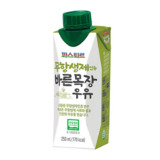 파스퇴르 무항생제 인증 바른목장 우유, 250ml, 34팩